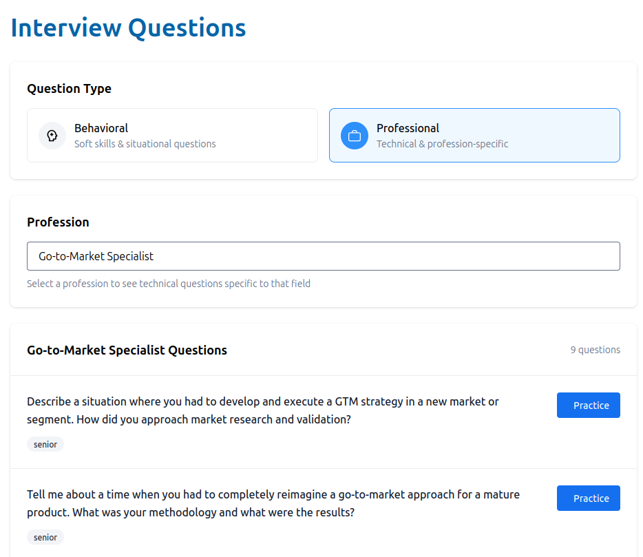 Professional Interview Questions List