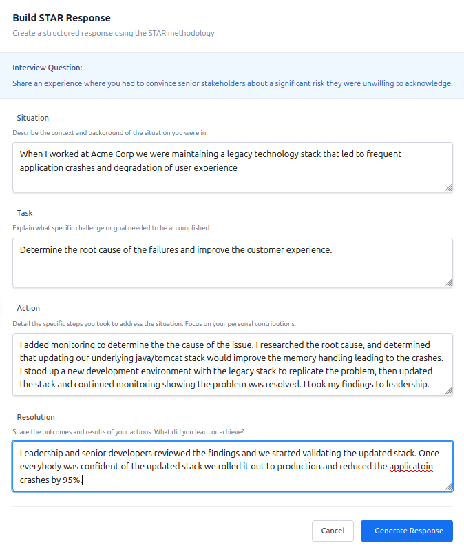 STAR Interview Response Builder